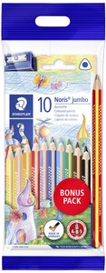 Noris® jumbo 128 jumbo ołówek, zestaw z 10 kolorowymi kredkami w różnych kolorach, 1 tęczowym ołówkiem i 1 temperówką Kredka Staedtler Noris® jumbo 128  61 SET8 10 szt.