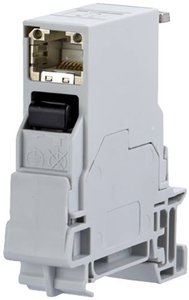 Przemysłowa szyna zaciskowa E-DAT TS35 + wkładka gniazda RJ45 kat.6 klasa EA, T568B Gniazdo sieciowe Metz Connect 1401806113KE