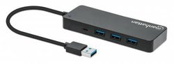 Manhattan 7-portowy koncentrator USB 3.2 Gen 1 Type-A Hub USB-A męski na siedem USB-A żeński 5 Gbit/s SuperSpeed USB (wcześniej USB 3.0) USB zasilany czarny Hub USB 3.0 Manhattan 168403 czarny