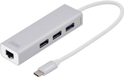 Hub USB 3.2 Gen 1 (USB 3.0) Digitus DA-70255 3+1 Port z wbudowanym złączem sieciowm srebrny
