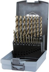 Zestaw wierteł krętych DIN 338 typ UNI, HSSE-Co 5 w walizce z tworzywa ABS - 19 szt. Zestaw wierteł krętych do metalu RUKO 228214RO 1 zest.
