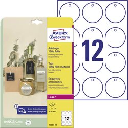 Avery-Zweckform T3004-10 Etykiety na przyczepy Ø 60 mm Polyester biały 120 szt. Nie klejony Drukarka Laserowa, kolorowa, Drukarka Laserowa