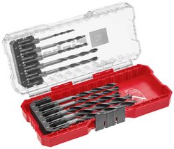 Einhell S-CASE 10 szt. Zestaw wierteł do drewna, dwuspiralne, walcowana stal narzędziowa C45, chwyt E 6.3, szlifowanie 3-punktowe, w zestawie pudełko do przechowywania Zestaw wierteł spiralnych do drewna Einhell 108733 1 zest.