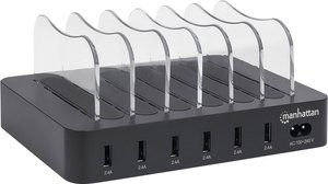 Manhattan 102254 Stacja ładowania USB 50 W gniazdo Maksymalne natężenie wyjściowe 2.4 A Ilość wyjść: 6 x złącze żeńskie USB-A 3.2 Gen 1 (USB 3.0)