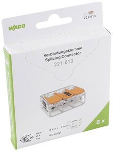 WAGO 221-613 Złącze zaciskowe 221, PIN: 3, 450 V, 41 A, 8 szt.