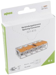 WAGO 221-615 Złącze zaciskowe 221, PIN: 5, 450 V, 41 A, 6 szt.