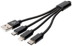 Kabel ładujący USB 3 w 1, USB A do Lightning+mikro B+Typ-C, 0,15m, złoty, czarny Kabel do ładowania Digitus DB-300160-002-S [1x USB-A - 3x ] 0.15 m