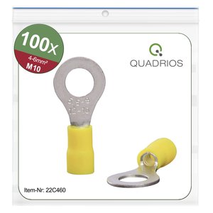 Oczkowe końcówki kablowe, zestaw 100 szt., M10, przekrój 4 - 6 mm² Quadrios 22C460 Końcówka oczkowa 1 zest.