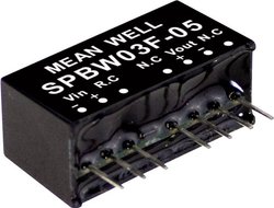 Moduły przetwornicy DC/DC firmy MEANWELL serii SPBW03SIP/SIL8 Obudowa Pojedyncze wyjście Współczynnik napięcia wejściowego: 4:1 Moc: sterowana 3W Moduł przetwornicy DC/DC Mean Well SPBW03G-03 SPBW03G-03, 3 W, 700 mA, 1 szt.
