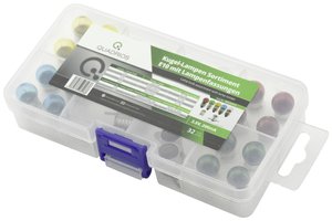 Asortyment kulek z trzonkiem E10 3,5V (przezroczyste i kolorowe) z gniazdami, 32 szt. Quadrios 1802O017 Żarówka wskaźnikowa 3.5 V 0.7 W Trzonek E10   32 części