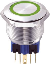 Przycisk 25 mm 250 V/AC 5 A z oświetleniem pierścieniowym, zabezpieczony przed wandalizmem Przycisk wandaloodporny chwilowy TRU COMPONENTS GQ25-11E/G/12V, 1 x wł/(wł), IP65, 1 szt.