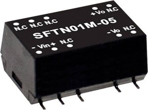 Moduł przetwornicy SMD DC/DC MeanWell serii SFTN01 SMD Case Single Output: Moc 1:1 kW Moduł przetwornicy DC/DC Mean Well SFTN01N-05 SFTN01N-05, 1 W, 200 mA, 1 szt.