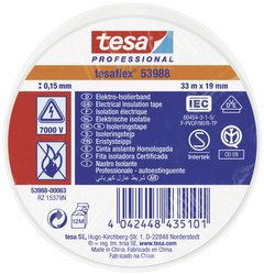 tesaflex® 53988 — taśma izolacyjna z PVC do izolowania i oznaczania kabli, 33 m x 19 mm, biała Taśma izolacyjna tesa 53988-00063-00 tesaflex IEC (D x S) 33 m x 19 mm 33 m 1 szt.