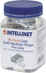 3-punktowe złącze żyłowe Intellinet Cat6 RJ45 Pro Line STP do drutu plecionego i drutu pełnego 90 wtyczek w rurce 50 μ pozłacanych stykach Złącze męskie RJ45 Intellinet 790543, CAT 3, CAT 4, CAT 5, CAT 5e, CAT 6, piny:8P8C, 90 szt.