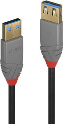 Kabel USB LINDY LINDY 0,5m USB 3.0 A m/f Kabel Anthra, USB 3.2 Gen1 (USB 3.0), Złącze męskie USB-A, Złącze żeńskie USB-A, 0.50 m