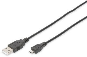 Kabel przyłączeniowy USB 2.0, typ A - micro B, wtyk/wtyk, 1 m długości, kompatybilny z USB 2.0, czarny Kabel USB Digitus DB-300127-010-S, USB 2.0, Złącze męskie USB-A, Złącze męskie USB Micro-B, 1.00 m