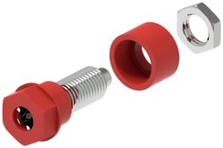 Izolowane gniazdo Ø4mm z końcówką otworową Ø2mm, kołkiem gwintowanym M6 i nakrętką sześciokątną, czerwone Electro PJP 3230-C-CD1-R Gniazdo laboratoryjne 1 szt.