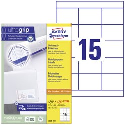 Avery Zweckform 3669-200 uniwersalne etykiety, trwałe z Ultragrip, 70 x 50,8 mm, atramentowe, laserowe czarno-białe, kolorowe laserowe, A4 Avery-Zweckform 3669-200 Etykieta uniwersalna 70 x 50.8 mm Papier biały 3300 szt. Trwały Drukarka Laserowa, Drukarka