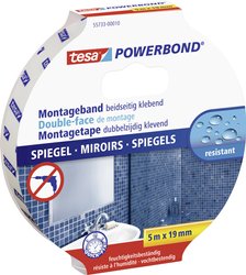 tesa Powerbond® dwustronna taśma samoprzylepna do luster — idealna do mocowania przedmiotów do twardych powierzchni (np. luster łazienkowych), odporna na wilgoć Taśma montażowa tesa tesa® Powerbond 55733-00010-04 MIRROR (D x S) 5 m x 19 mm 5 m 1 szt.
