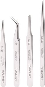 Pęsety ze stali nierdzewnej, Toolcraft, zestaw 4 szt.