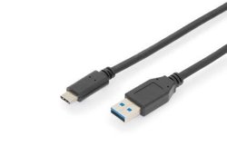Kabel połączeniowy USB typu C - USB 3.1 Gen 2 - USB typu C do A (wtyk/wtyk) - 1,0 m długości - bogate wyposażenie - 3A - 10 Gbit/s - CE - czarny Kabel USB Digitus AK-300146-010-S, USB 3.2 Gen1 (USB 3.0), Złącze męskie USB-C®, Złącze męskie USB-A, 1.00 m