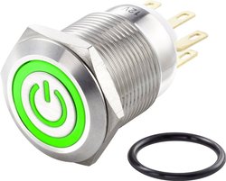 Przełącznik wciskany, wandaloodporny TRU COMPONENTS TC-LAS1GQ-11ET/G/12V/S TC-7407280, 19 mm, 250 V/AC, 3 A, 1 szt.