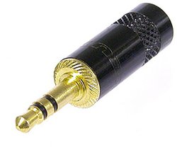 3-pinowa wtyczka jack 3,5 mm z zaciskanym odciążeniem, obudowa chromowana na czarno, styki pozłacane, z dużym wyjściem na kabel Złącze męskie jack 3,5 mm Rean AV NYS231BG-LL NYS231BG-LL, złącze męskie, 1 szt.