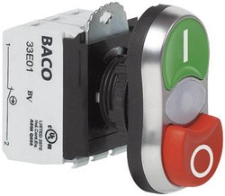Przycisk podwójny BACO L61QK21L, 53,9 mm, 22,3 mm, IP66, I / O, max 600 V, 1 NO, 1 NC