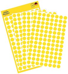 Kropki samoprzylepne AVERY Zweckform (Ø 8 mm, 416 punktów samoprzylepnych na 4 arkuszach, papier, mat) żółte Avery-Zweckform 3013 Etykiety do oznaczników Ø 8 mm żółty 416 szt. Trwały Papier
