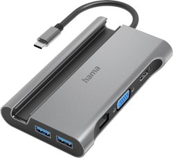 Hama koncentrator USB-C, wieloportowy, 7 portów, 3x USB-A, USB-C, VGA, HDMI™, LAN/Ethernet Hub Multiport USB-C® USB 3.2 Gen 2 (USB 3.0) Hama  7 Portów  szary