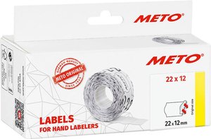 Etykiety METO do etykieciarek ręcznych (22 x 12 mm, 1 linia, 6000 sztuk, zdejmowane, do METO, Contact, Sato, Avery, Tovel, Samark itp.) 6 rolek, biały, nr art. 9506154 Etykiety cenowe METO 9506154