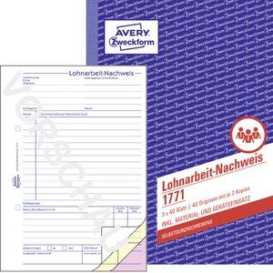 Forma celowa formularz opłacenia pracy/1771 DIN A5 samokopiowanie Inh. 40 arkuszy Formularz zapłaty Avery-Zweckform 1771, 120 ark.