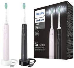 Philips Sonicare 3100 series Elektryczna szczoteczka do zębów Sonic, różowo-czarna, podwójne opakowanie, HX3675 / 15 Elektryczna szczoteczka do zębów Philips Sonicare Serie 3100
