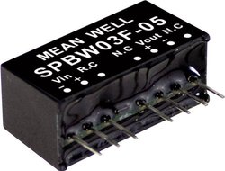Moduły przetwornicy DC/DC firmy MEANWELL serii SPBW03SIP/SIL8 Obudowa Pojedyncze wyjście Współczynnik napięcia wejściowego: 4:1 Moc: sterowana 3W Moduł przetwornicy DC/DC Mean Well SPBW03F-05 SPBW03F-05, 3 W, 600 mA, 1 szt.