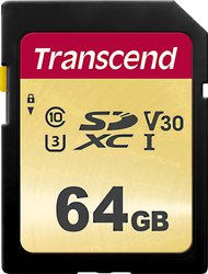 Karta pamięci SDXC Transcend TS64GSDC500S, 64 GB, Class 10, UHS-I, UHS-Class 3, v30 Video Speed Class, 95 MB/s