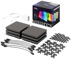 Panel LED Smart SQUARES, 6 bloków (5+1 master) kwadratowych, 64 piksele RGB, 16x16 cm, czarny, WiFi, IP20 Panel LED Twinkly SQUARES TWQ064STW-07-BEU