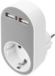 Digitus Adapter gniazdo Maksymalne natężenie wyjściowe 2400 mA Ilość wyjść: 2 x USB, złącze żeńskie z gniazdem