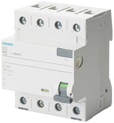 Wyłącznik różnicowo-prądowy, 4-biegunowy, typ A, w: 25 A, 30 mA, Un AC: 400 V Wyłącznik różnicowoprądowy Siemens 5SV33426GV01, 25 A, 0.03 A, 400 V