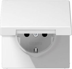 Jung LS1520KIKLWW Gniazdo uziemienia Stykowa osłona na zawiasach  Gniazdo elektryczny z klapką Jung LS1520KIKLWW biały
