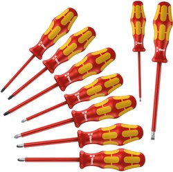 Zestaw wkrętaków VDE TORX®, płaskich, krzyżakowych PH, PZ, PZ/płaskich, 9 szt. Zestaw wkrętaków Wera 160i/162i/167i/9 05133355001