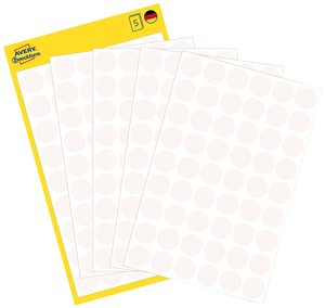 Kropki samoprzylepne AVERY Zweckform (Ø 12 mm, 270 punktów samoprzylepnych na 5 arkuszach, papier, mat) białe Avery-Zweckform 3145 Etykiety do oznaczników Ø 12 mm biały 270 szt. Trwały Papier
