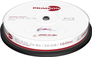 PRIMEON BD-R DL 50GB 8x Photo-on-Disc Wrzeciono 10 mm Płyta Blu-ray Primeon 2761312, 50 GB, 8 x, 10 szt.