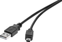 Kabel USB Renkforce, USB 2.0, Złącze męskie USB-A, Złącze męskie USB Mini-B, 0.15 m