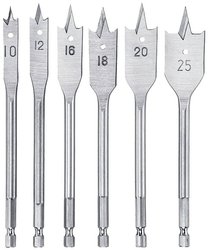 Zestaw do frezowania płaskiego kwb 512490, 6-częściowy zestaw wierteł płaskich do drewna 10, 12, 16, 18, 20 i 25 mm Zestaw frezów kwb 512490, 6 szt.