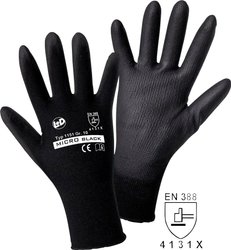 L+D worky MICRO black Nylon-PU 1151-L Nylon Rękawice robocze Rozmiar rękawic: 9, L EN 388:2016   CAT II 1 szt.