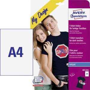 Avery-Zweckform My Design T-Shirt MD1004 Folia do drukarek atramentowych, do tekstu DIN A4 do tkanin farbowanych, Zoptymalizowany do drukarek atramentowych 8 ark.