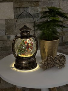 Konstsmide 3497-000 Latarnia LED Mikołaj ciepła biel  mosiądz  ośnieżony, wypełniany wodą, Timer, z przełącznikiem