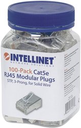Zestaw 100-elementowy Intellinet Cat5e wtyk modułowy RJ45 STP 3-punktowe gniazdo do 100 wtyczek w kubku Złącze męskie RJ45 Intellinet 790574, CAT 3, CAT 4, CAT 5, CAT 5e, piny:8P8C, 100 szt.