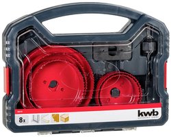 Zestaw otwornic kwb, 8 sztuk, średnica od 68 mm do 127 mm wraz z wiertłem centrującym HSS w praktycznej solidnej plastikowej walizce Zestaw otwornic kwb  109178  8 szt.
