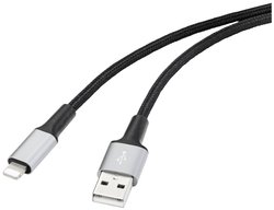 Kabel Renkforce USB-A do Lightning, osłona kabla wykonana z materiału pochodzącego z recyklingu, MFi, 2 metry   Renkforce  [1x złącze męskie USB-A 2.0 - 1x złącze męskie Lightning]  2.00 m  czarny